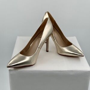 NWT NIB Sam Edelman Hazel Woman’s Gold Leather High Heeled Pointed Toe Pump